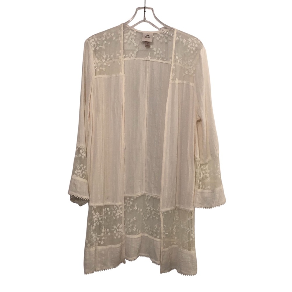 Knox Rose Ivory Kimono with Embroidered Mesh  Size S Boho Festival Whimsical